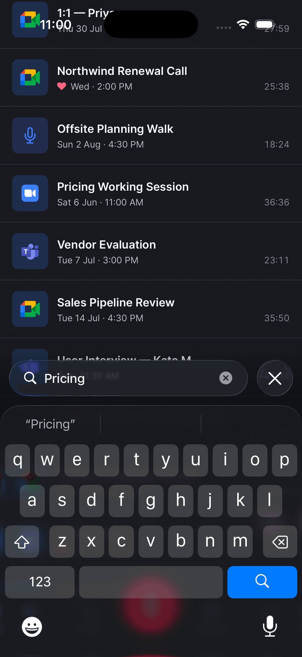 Suche nach "pricing" auf dem iPhone — Ergebnisse nach Bedeutung sortiert, nicht nur nach passenden Wörtern