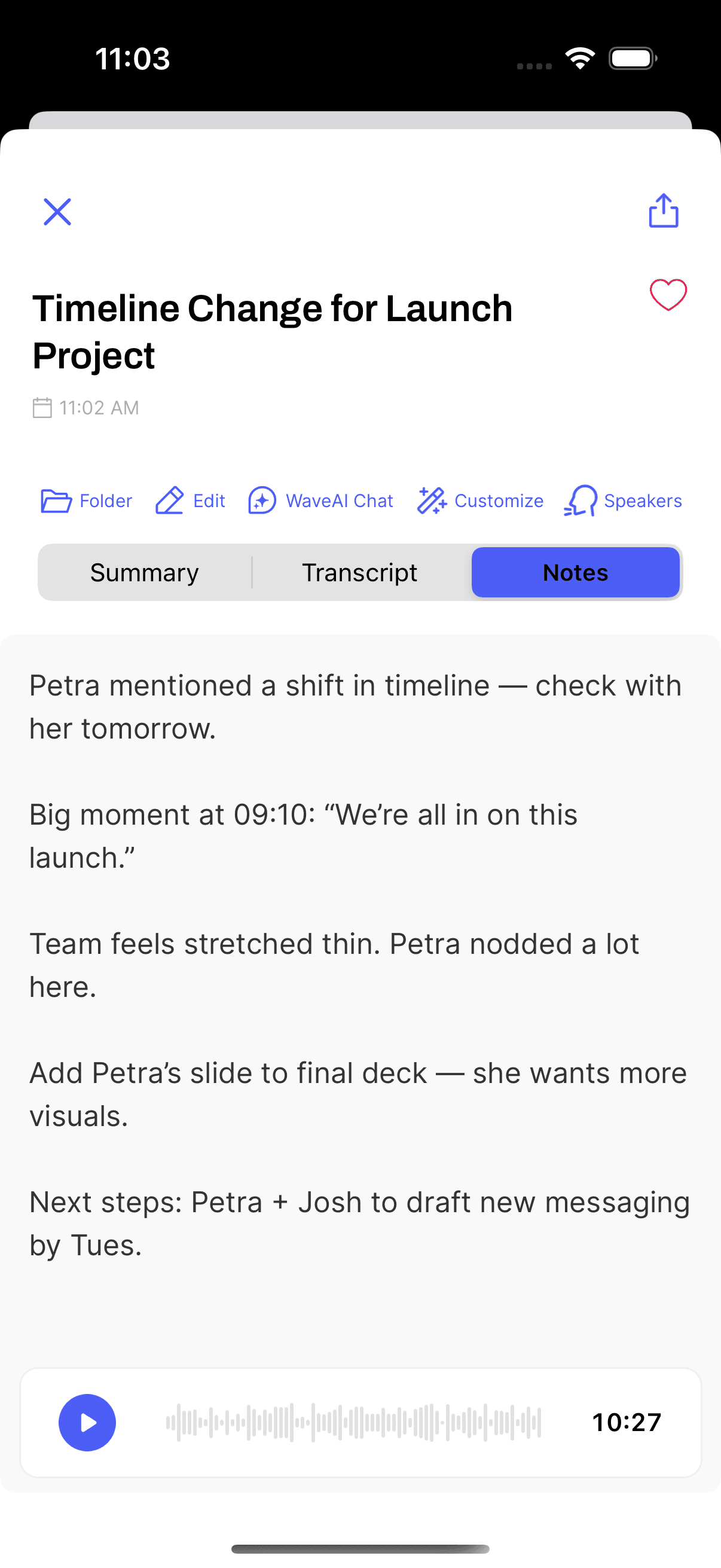 The Notes tab on a finished session
